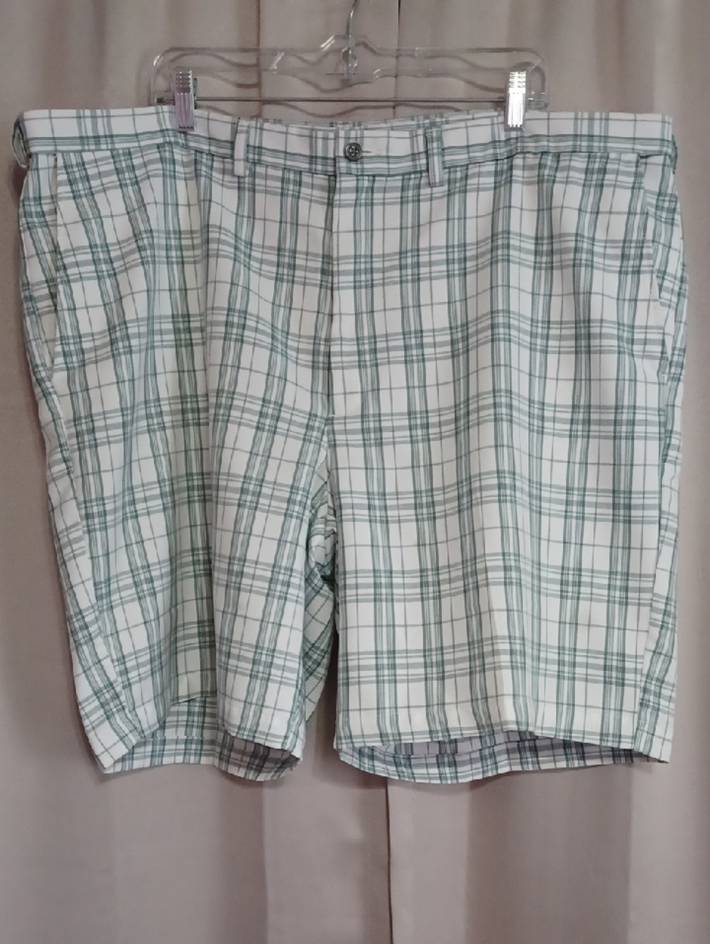 Haggar Mens Cool 18 PRO Plaid Performance Golf Shorts Plus Size 44 Green White